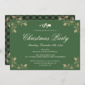 Invitation Soirée de Noël Vert Plat Or (Devant / Derrière)