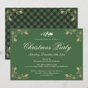 Invitation Soirée de Noël Vert Plat Or