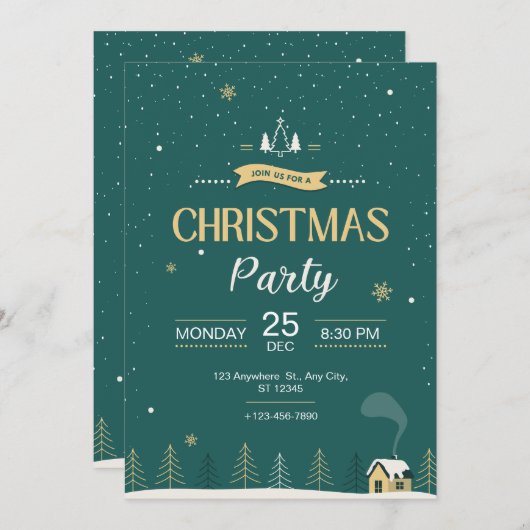 Invitation Soirée de Noël verte et moderne (Devant / Derrière)