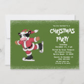 Invitation Soirée de Noël verte Vache de patinage sur glace (Devant)