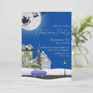 Invitation Soirée de Noël Villageoise Bleue et Cosy