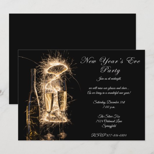 Invitation Soirée de Nouvel An autour d'une élégante Champagn (Devant / Derrière)