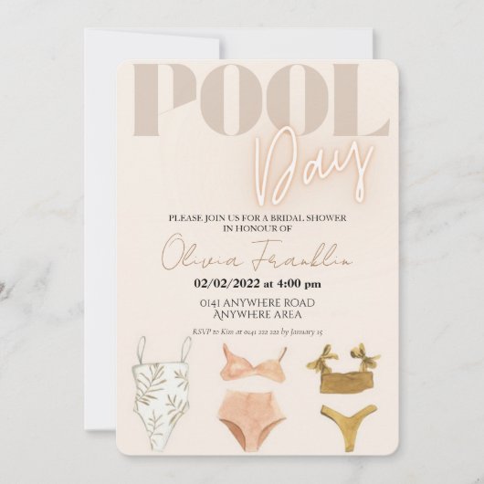Invitation Soirée de piscine de la mariée chic boho (Devant)