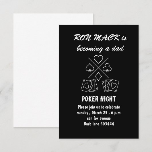 Invitation Soirée de poker Dadchelor (Devant / Derrière)