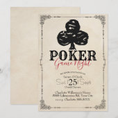 Invitation Soirée de poker de style vintage Trèfles (Devant / Derrière)