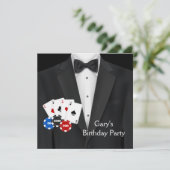 Invitation Soirée de poker pour l'anniversaire en smoking noi (Debout devant)