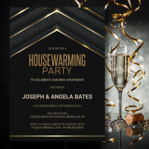 Invitation Soirée de réchauffement de la maison en or noir