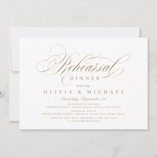 Invitation Soirée de répétition classique or (Devant)