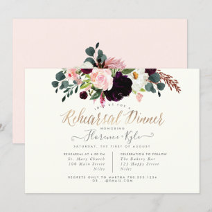 Invitation Soirée de répétition Elégant Blush Burgundy Flower