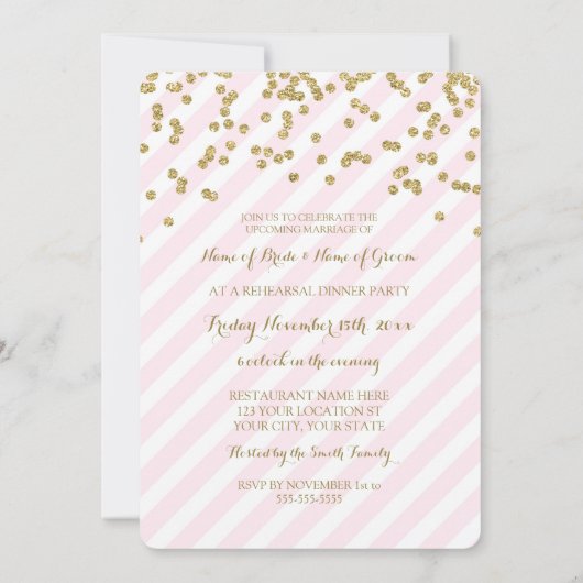 Invitation Soirée de répétition en or rose (Dos)