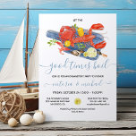 Invitation Soirée de répétition Fiançailles de la bouillie de<br><div class="desc">Laissez bouillir le Good Times, avec cette ébullition simple et moderne d'aquarelle de fruits de mer. Comprend une planche à bois aquarelle, des citrons, des palourdes, des huîtres, des langoustes, des crevettes, du crabe, du maïs sur le berceau et le homard. Sur le dos se trouve une nappe à carreaux...</div>