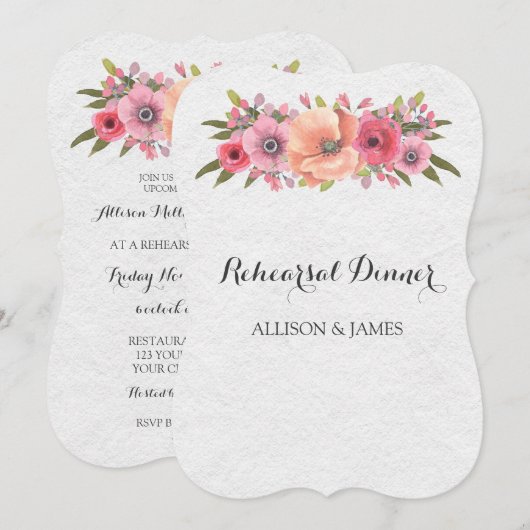 Invitation Soirée de répétition Florale rose (Devant / Derrière)