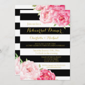 Invitation Soirée de répétition florale rose noir (Devant / Derrière)
