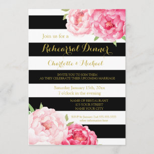 Invitation Soirée de répétition florale rose noir