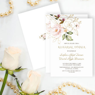 Invitation Soirée de répétition Soirée de Fleurs d'or rose