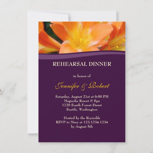 Invitation Soirée de répétition violette et orange (Devant)