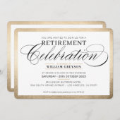 Invitation SOIRÉE DE RETRAITE DÎNER élégant or noir (Devant / Derrière)