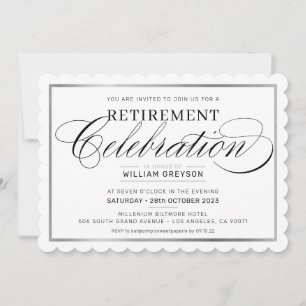 Invitation SOIRÉE DE RETRAITE DÎNER moderne argent noir