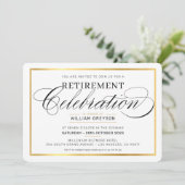 Invitation SOIRÉE DE RETRAITE DÎNER or moderne noir (Debout devant)