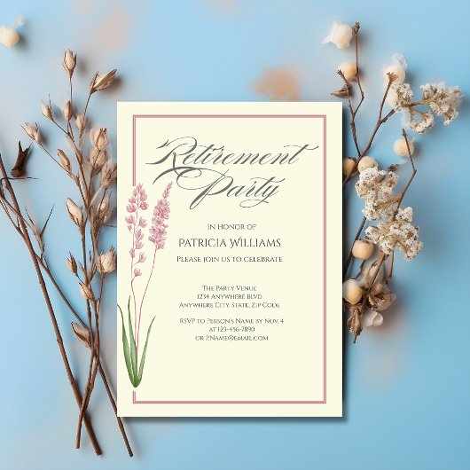 Invitation Soirée de retraite Fleur sauvage Pastel pour les f