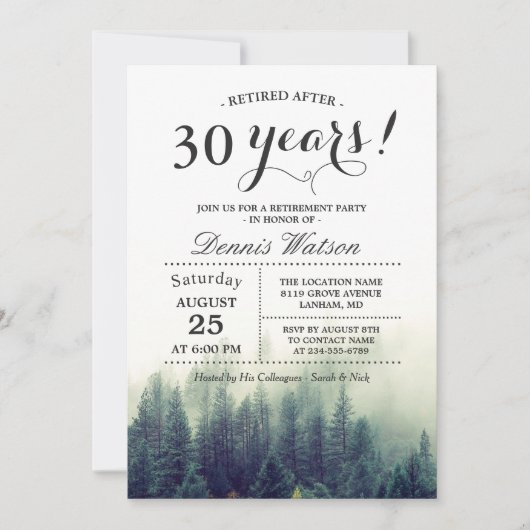 Invitation Soirée de retraite stylish Chic Forest Pine Trees (Devant)