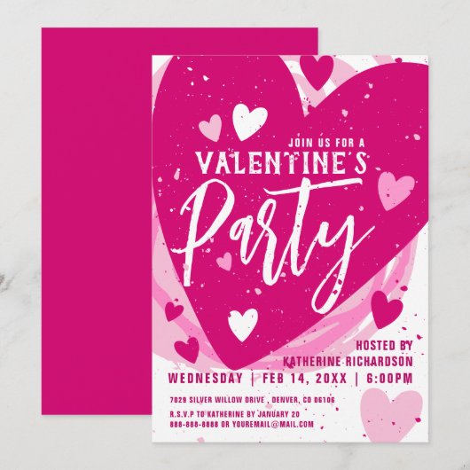 Invitation Soirée de Saint Valentin rose chaud personnalisée (Devant / Derrière)