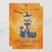 Invitation Soirée de sorcière tendance Halloween aquarelle (Devant / Derrière)