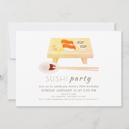 Invitation Soirée de sushi Moderne Blanc Anniversaire (Devant)