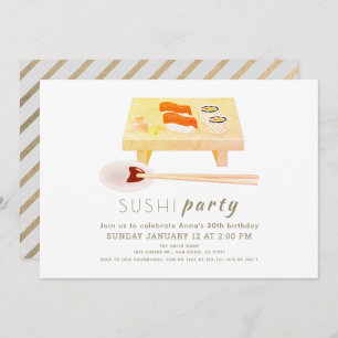 Invitation Soirée de sushi Moderne Blanc Anniversaire