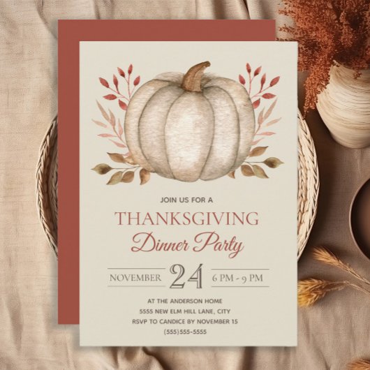 Invitation Soirée de Thanksgiving Citrouille rustique