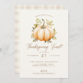Invitation Soirée de Thanksgiving Fête Citrouille (Devant / Derrière)