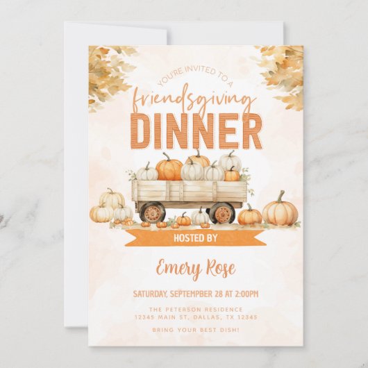 Invitation Soirée de Thanksgiving Friendsgiving Potluck (Devant)