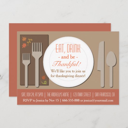 Invitation Soirée de Thanksgiving moderne (Devant / Derrière)