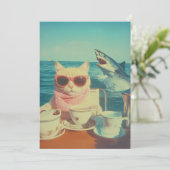 Invitation Soirée de thé à l'océan de chats (Debout devant)