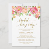 Invitation Soirée de thé de mariée à la pêche et aux fleurs d (Devant)