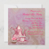 Invitation Soirée de thé pour mariée Gold Pink Damask (Dos)