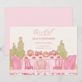 Invitation Soirée de thé rose féminine pastel (Devant / Derrière)