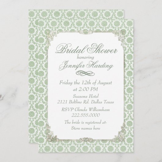 Invitation Soirée de thé Vintage vert (Devant / Derrière)