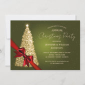 Invitation Soirée de vacances Elegant Gold Green Xmas Tree Ri (Devant)