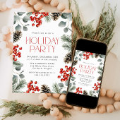 Invitation Soirée de vacances Elegant Holly Berries et Pine C