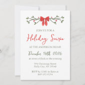 Invitation Soirée de vacances élégante Bow et Holly Rouge et  (Devant)