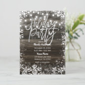 Invitation Soirée de vacances en argent Bois et flocons de ne (Debout devant)