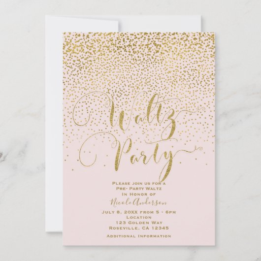 Invitation Soirée de Valse Evénement de Danse Confettis Rose (Devant)