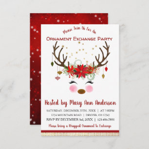 Invitation Soirée d'échange d'ornement de Noël de Cute Reinde