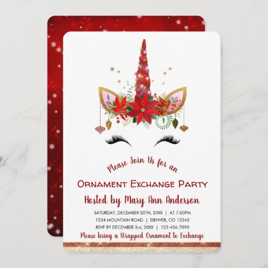 Invitation Soirée d'échange d'ornement de Noël de la belle Un (Devant / Derrière)