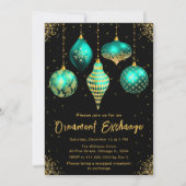 Invitation Soirée d'échange d'ornements sarcelle et or (Devant)