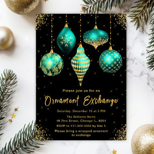 Invitation Soirée d'échange d'ornements sarcelle et or
