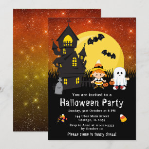 Invitation Soirée déguisée Halloween Sorcière Fantôme Orange