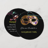 Invitation SOIRÉE DÉGUISEE, Noir blanc bleu (Devant / Derrière)