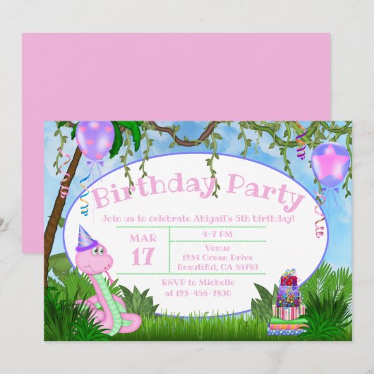 Invitation Soirée des Anniversaires de enfants de la Jungle r (Devant / Derrière)